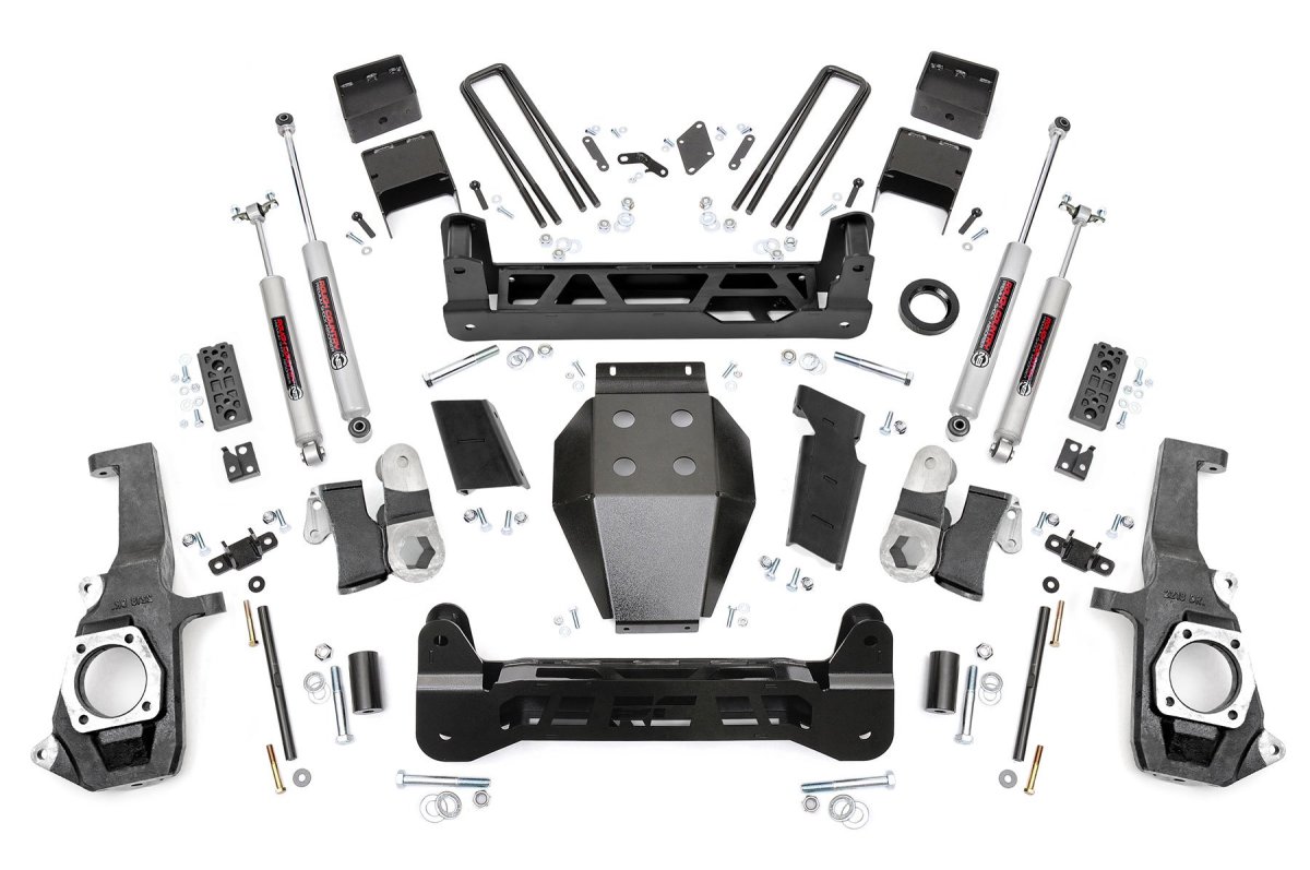 Chevrolet Silverado 3500 HD Suspension Lift Kit - Rough Country - 7.5 Inch Lift | NTD - Hammer Black - '11-'19